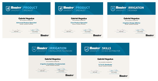 Certifikát závlahy Hunter